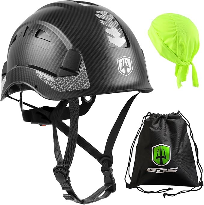 GREEN DEVIL Safety Helmet Hard Hat with Chin Strap Vented Lightweight Adjustable Hardhat for Men Women with Hi-Viz Design Ideal for Tree Climbing Work at Height