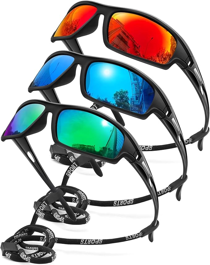 3PACK Polarized Sports Sunglasses for Men Driving Golf Fishing Running Sun Glasses UV400 Protection