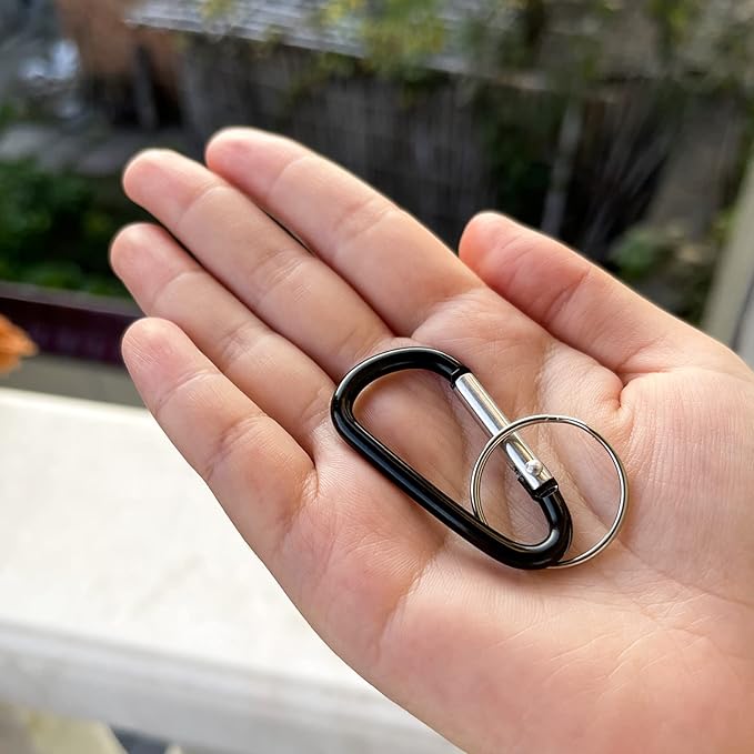 30PCS Aluminum Carabiner Clips, 2" D Shape Spring Snap Hooks Carabiner with 30PCS Keyring Keychain Hook