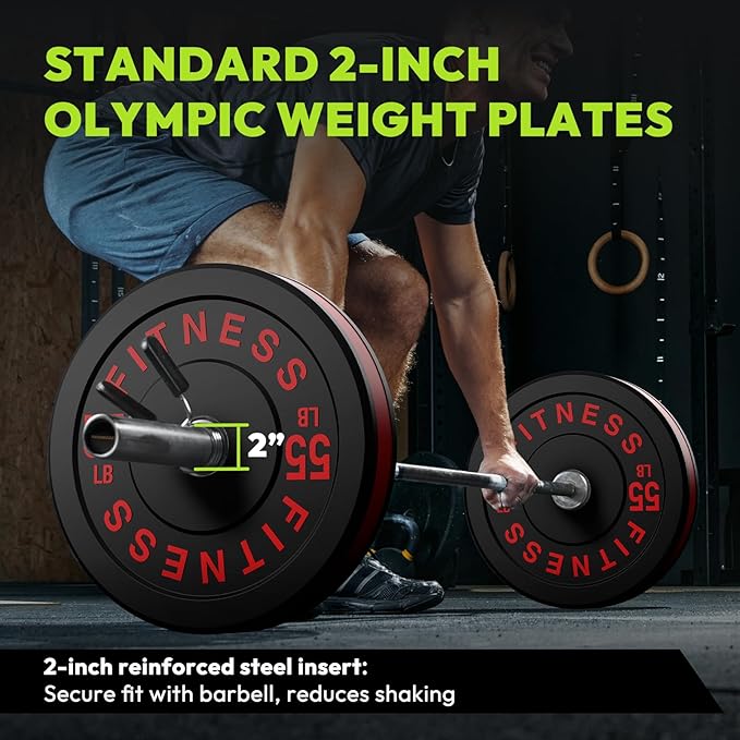 Rubber Weight Plates, Olympic Bumper Plate Set 2-Inch, 45/100 / 160/190 / 260/300 lb Barbell Weights for Home Gym, Colored Standard Strength Training Plates for Weightlifting