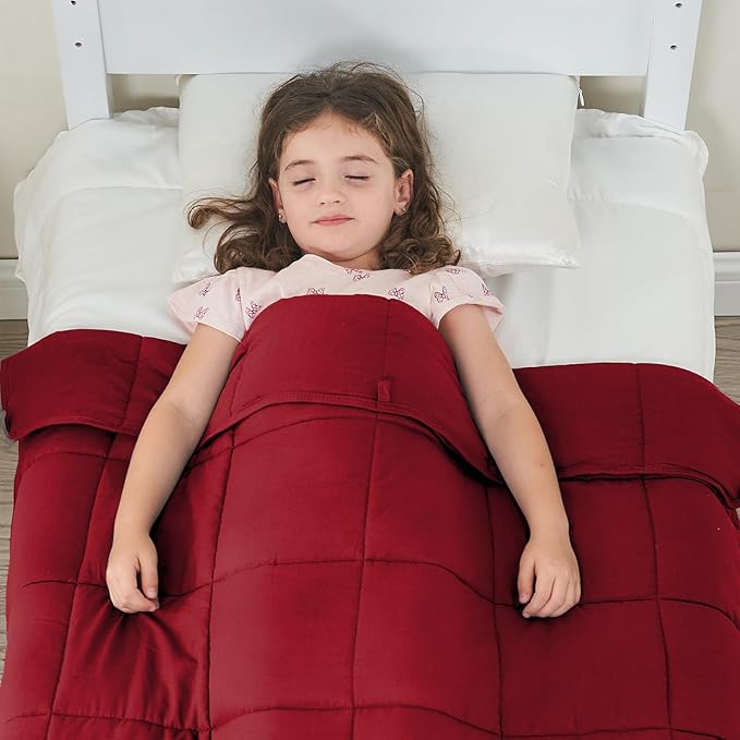 yescool Weighted Blanket (10 lbs, 41" x 60", Red) Cooling Heavy Blanket for Sleeping Perfect for 90-110 lbs, Breathable Blanket with Premium Glass Bead, Machine Washable