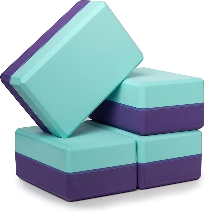 Sunshine Yoga 4" Striped Yoga Block, 4 Pack Bulk EVA Foam Yoga Blocks, Firm and Supportive Yoga Brick, Balance Foam for Stretching, Pilates, and Workout, 4" x 6" x 9"