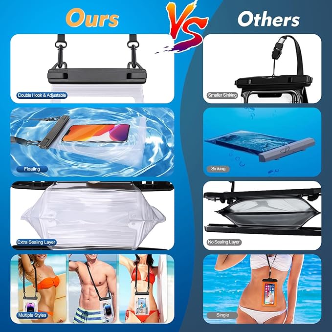 Large Waterproof Phone Pouch [with Sealing Strip], Cell Phone Dry Bag for iPhone 16 15 14 13 Pro Max Galaxy S25 S24 S23 S22 All Devices, Floating Water Proof Bag for Beach Water Park White