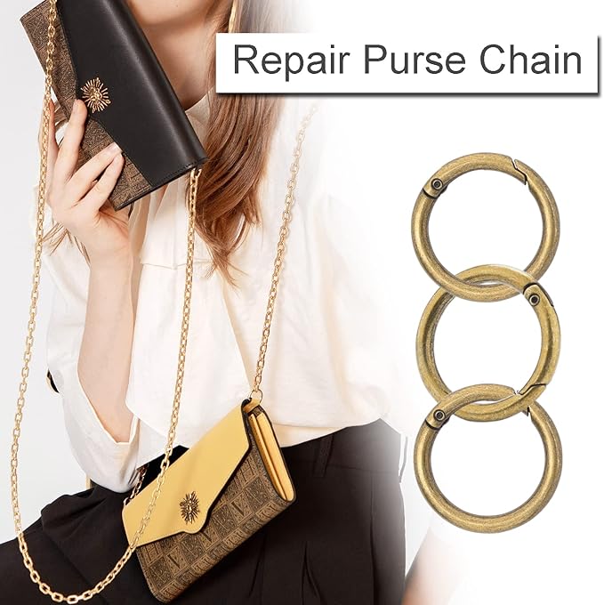 10Pack 1 Inch Metal Spring O Rings Clip Keychain, Round Carabiner Clips Keyrings Snap Hook Buckle, Purse Shoulder Bag Chain Rings Clip Replacement Paracord Keychain Lanyard Leather DIY Crafts (Bronze)