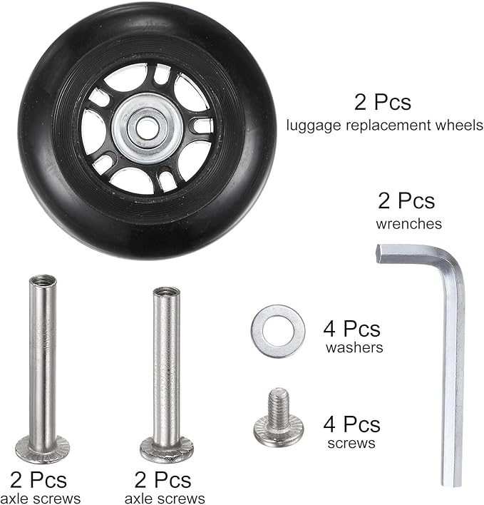 uxcell Replacement Luggage Wheels 80x24mm Suitcase Wheel Repair Kits Include 2 PU Bearing Wheels & Washers, Wrenches & Axle Screw for Trolley Bag, Inline Skate and Caster Board