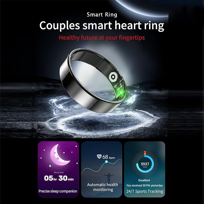 Fitness Tracker, Smart Ring for Women Men, Sleep Tracker Ring with 24/7 Heart Rate Monitor, Fitness Ring with Activity Tracker, Step Counter, Calorie Pedometer, No APP Fee, iOS Android (Silver, 10)