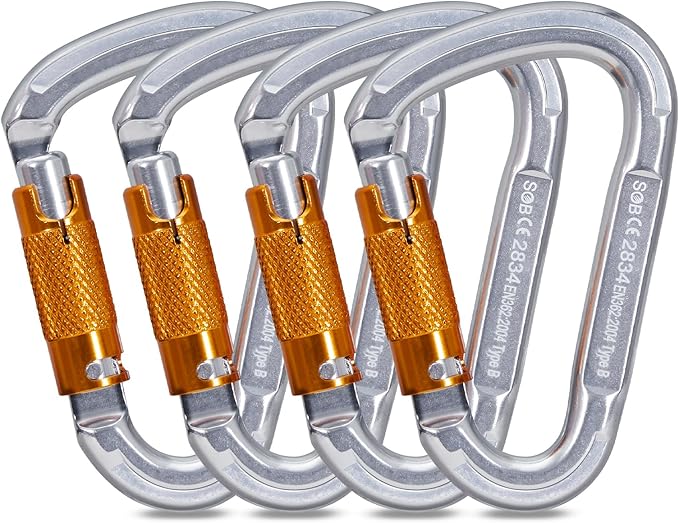 Auto Locking Rock Climbing Carabiner Clips, Heavy Duty Asymmetrical Carabiner Connector Used for Rappelling Rescue Outdoor Climbing, Mountaineer, Hammock, Camping