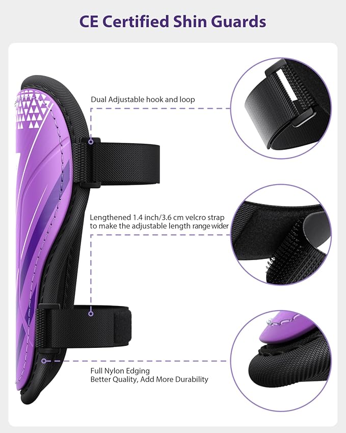 Shin Guards Soccer Kids Youth, CE Certified Airsfish Shin Guard Protection Gear for 2-18 Years Old Boys Girls Teenagers High Impact Resistant Breathable Comfortable 1 Pair 4 Sizes