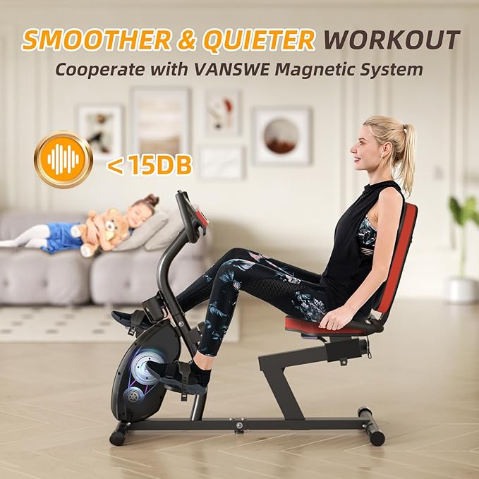 VANSWE Recumbent Exercise Bike, Recumbent Stationary Bikes for Home 400 LBS Weight Capacity, Exercise Bike for Home Seniors with Smart App and Bluetooth Connectivity, LED Display, Pulse Handle