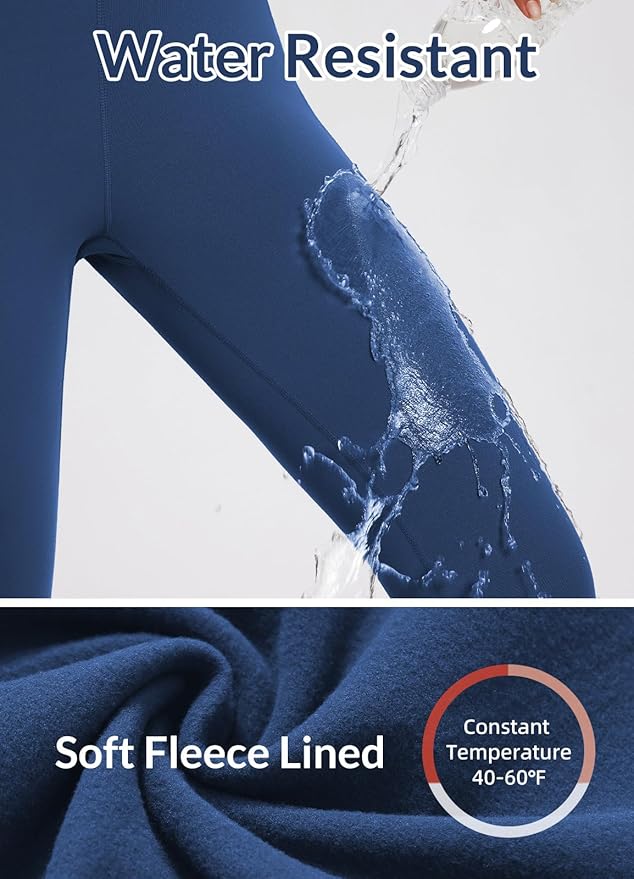 baleaf Women's Fleece Lined Leggings Waterproof Winter Hiking Pants Thermal Running Tights Zipper Pockets High Waisted