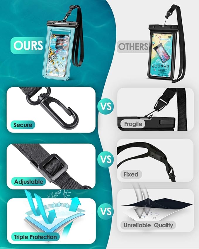 Hiearcool Universal Waterproof Phone Pouch,Underwater Dry Bag for iPhone 17 16 15 14 13 Pro Max XS Plus up to 8.3",IPX8 Cell Phone Case for Cruise Travel Essentials-Black&Clear-2Pack