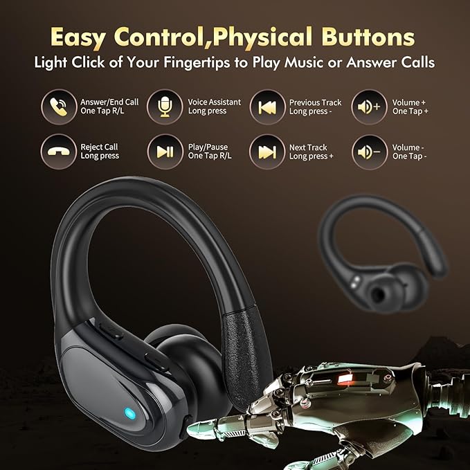Wireless Earbuds, Sports Bluetooth Headphones, 80Hrs Playtime Ear Buds with LED Power Display, Noise Canceling Headset, IPX7 Waterproof Earphones for Workout/Running (Black)