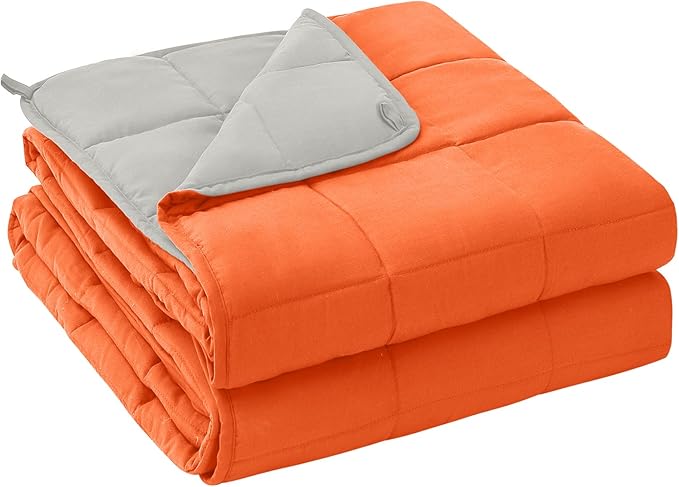 yescool Weighted Blanket for Adults (15 lbs, 60" x 80", Orange) Cooling Heavy Blanket for Sleeping Perfect for 140-160 lbs, Queen Size Breathable Blanket with Premium Glass Bead, Machine Washable