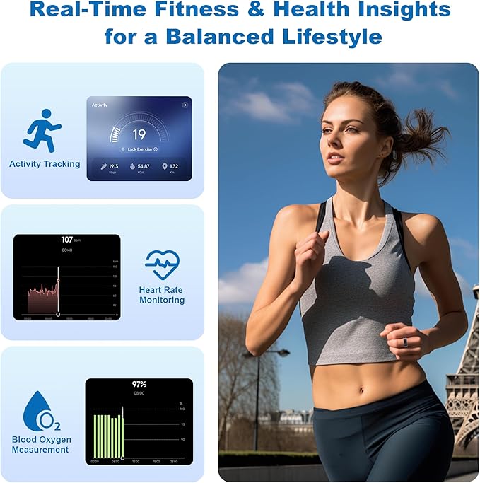 Smart Ring for Women Men - Titanium Health Fitness Tracker Ring with Heart Rate, Step Counting, Calories, Sleep & Stress Monitor for iPhone and Android, No Subscription Fee (Black, 13)