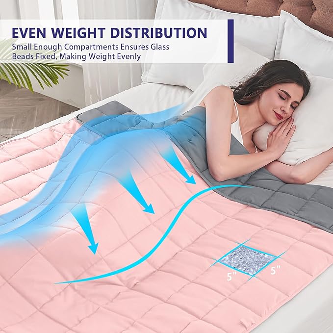 yescool Weighted Blanket for Adults (15 lbs, 60" x 80", Pink Grey) Cooling Heavy Blanket for Sleeping Perfect for 140-160 lbs, Queen Size Breathable Blanket with Premium Glass Bead, Machine Washable