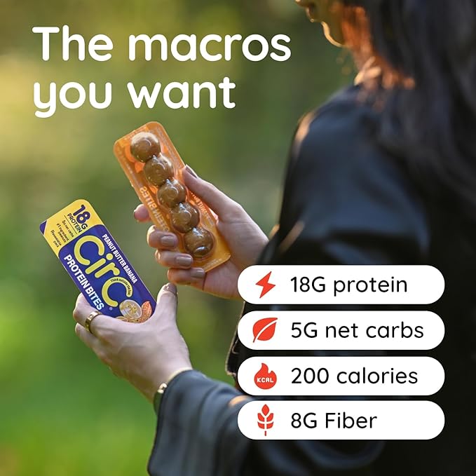 CirC Protein Bites - 12 Count Maple Sea Salt High Energy Balls - 18g of protein 4g Collagen, 5g net carb, Whey & Peanuts - Portable Healthy Snacks in 5-Piece Resealable Packs