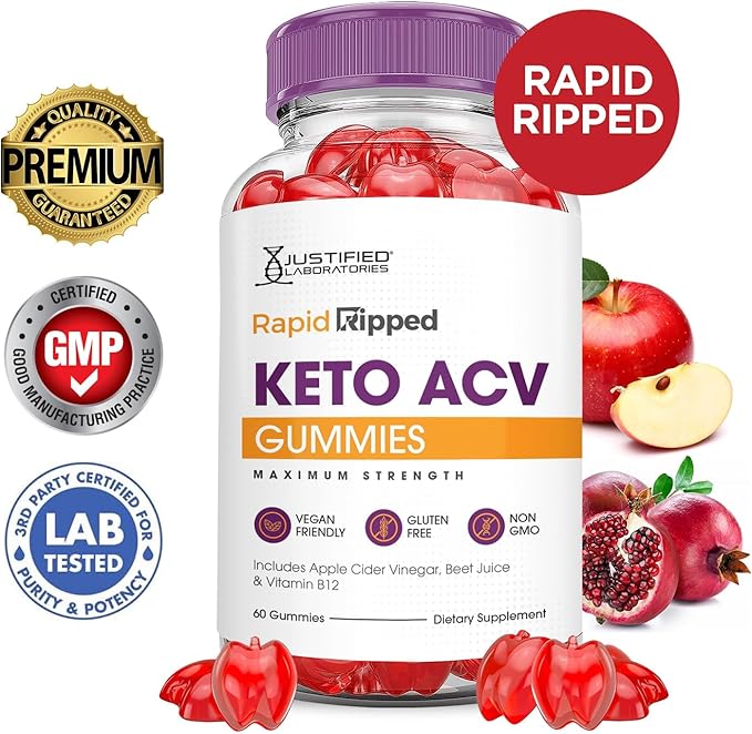 Justified Laboratories (3 Pack Rapid Ripped Keto ACV Vegan Non GMO 180 Gummies