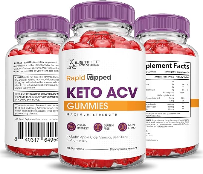 Justified Laboratories (2 Pack Rapid Ripped Keto ACV Gummies Advanced Formula 1000MG Rapidripped Formulated with Pomegranate Beet Juice Powder B12 Vegan Non GMO 120 Gummys