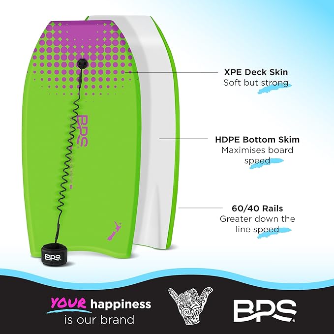 BPS 'Storm' Bodyboard with Premium Coiled Leash - Lightweight with EPS Core, Durable for All Wave Conditions