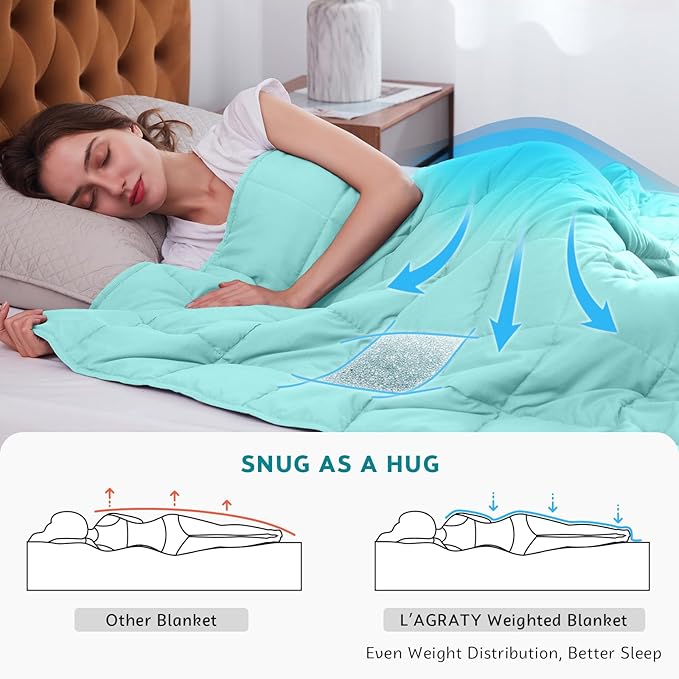 L'AGRATY Weighted Blanket - 60"x80" 20lbs Cooling Breathable Heavy Blanket Microfiber Material with Glass Beads for Adult All-Season Summer Fall Winter Soft Thick Comfort