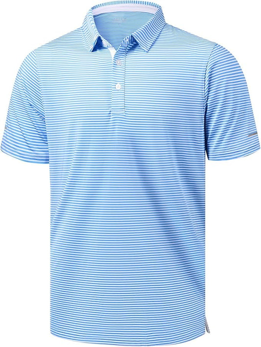 Golf Shirts for Men - Moisture Wicking Short Sleeve Performance Sport Casual Striped Collared Mens Polo Shirt