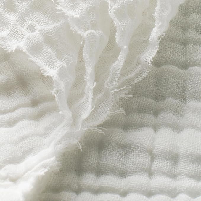 Carriediosa 100% Cotton Muslin Throw Blanket 66" X 90" Twin XL Size，4-Layers Summer Gauze Throws for Bed Couch，Soft Lightweight Breathable Linen Blankets Bedspread for Adults All Season，White