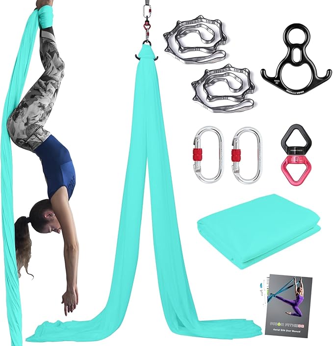 PRIOR FITNESS Aerial Silks Kit Colorful 9/15/20 Yards 40D Nylon Fabric Hammock Set With Hardware & Guide for All Levels Of Aerial Yoga Practice and Acrobatic Flying For Adults Aerial silk