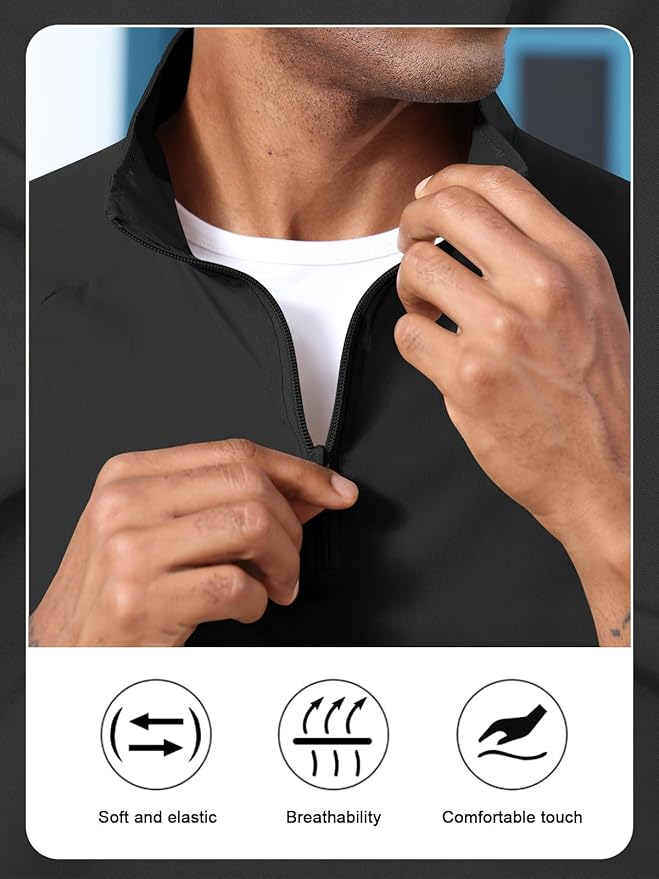 Aulemen Men's Casual Quarter Zip Pullover-Athletic Windbreaker Lightweight Jackets Hiking Golf for Men Mock Neck with Pockets