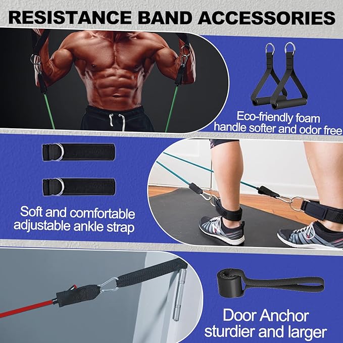 Resistance Bands,Exercise Bands,Resistance Bands for Working Out with Handles for Men and Women,Workout Bands with Door Anchor and Ankle,Strength Training Home Gym Equipment