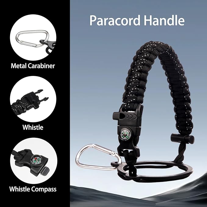 Insulated Water Bottle 64oz,Triple Wall Vacuum Stainless Steel(Dishwasher Safe),Leak Proof & Non-BPA,Flask Jug with Paracord Handle & Straw Spout Lids Sports