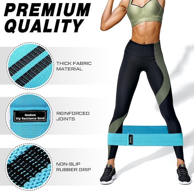 12 Pcs Fabric Resistance Bands for Working Out Booty Workout Stretch Exercise Bands Non Slip for Legs Squat Resistance Loop for Women Men Starter Butt Hip Thigh Fitness