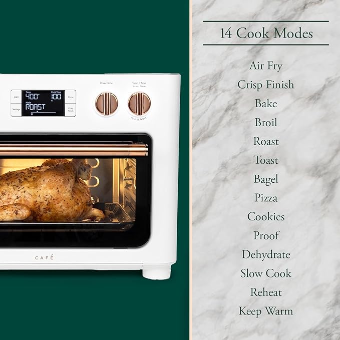 Café Couture Oven with 14 essential cooking modes, including Air Fry, CrispFinish, Bake, Broil, Roast, Toast, Pizza, WiFi & Smart Connected, Voice Control, Countertop Small Appliances, Matte White