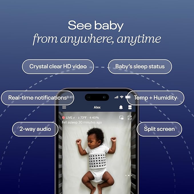 Nanit Pro Smart Baby Monitor & Floor Stand with Breathing Band, New Version - 1080p Wi-Fi Video & Sound Camera, Sleep Coach & Breathing Motion Tracker, 2-Way Audio, iOS and Android Compatible - White