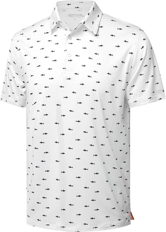 Golf Shirts for Men - Moisture Wicking Short Sleeve Performance Sport Casual Striped Collared Mens Polo Shirt