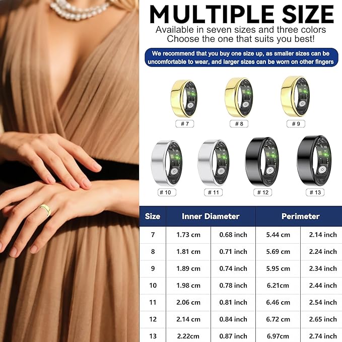 Smart Rings for Women Men,Fitness Tracker Ring,Heart Rate,Blood Oxygen,Blood Pressure,Step Tracker,Sleep Monitoring,No Subscription Fee,IP68 Waterproof Smart Ring for iphone&Android(Black 11)