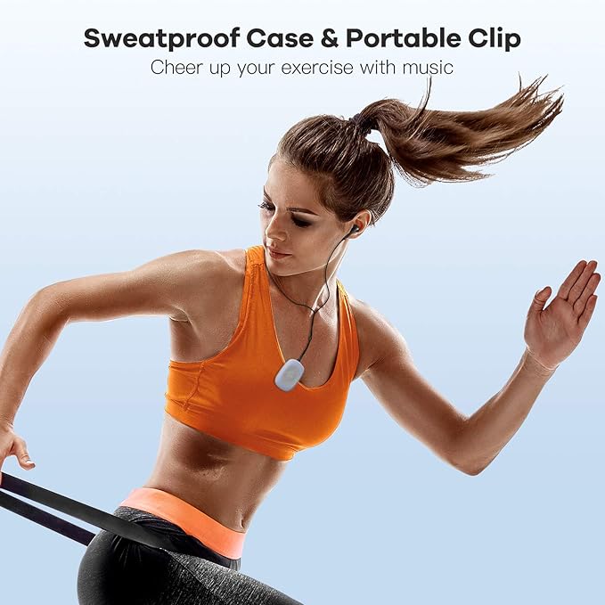 AGPTEK 64GB Clip MP3 Player with FM Shuffle, Portable Music Player with Sweatproof Silicone Case for Sports