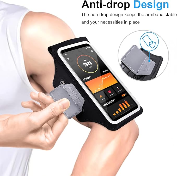GUZACK Running Armband for iPhone 16 15 14 13 Pro Max, Galaxy S25 S24 S23 S22, with Card Slot & Key Pockets, Running Phone Holder, Fit Up to 6.9 Inches Phone - Size S (Smaller Arm 9-14 in)