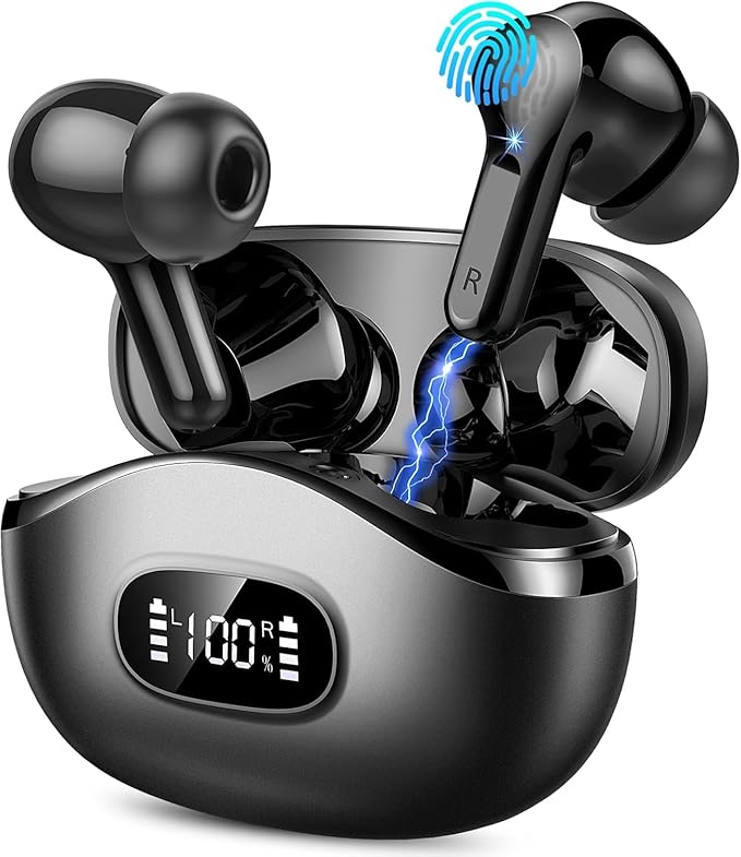 Wireless Earbuds, 2025 Bluetooth Headphones 5.3 HiFi Stereo Ear buds with ENC Noise Cancelling Mics, 40H Bluetooth Earbuds with Dual LED Display Charging Case, IP7 Waterproof Earphones for Android iOS