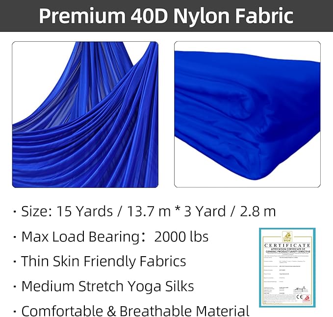 PRIOR FITNESS Aerial Silks Kit Colorful 9/15/20 Yards 40D Nylon Fabric Hammock Set With Hardware & Guide for All Levels Of Aerial Yoga Practice and Acrobatic Flying For Adults Aerial silk