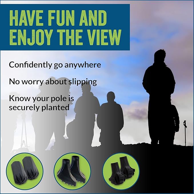 4 Pack of Extra Durable Rubber Replacement Tips (Replacement Feet/Paws/Ferrules/Caps) for Trekking Poles - Fits All Standard Hiking and Nordic Walking Poles