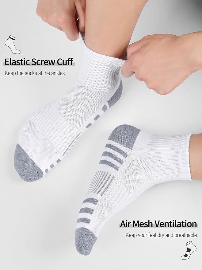 Airacker Athletic Quarter Socks with Cushion Running Ankle Socks for Men Women 6 Pairs