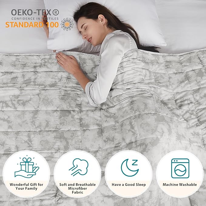 L'AGRATY Weighted Blanket - 48"x72" 15lbs Cooling Breathable Heavy Blanket Microfiber Material with Glass Beads for Adult All-Season Summer Fall Winter Soft Thick Comfort