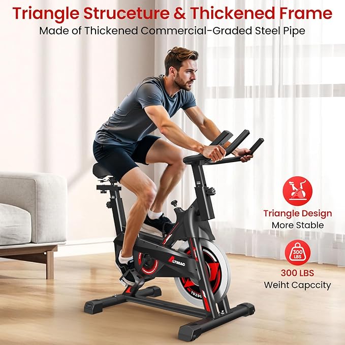 Exercise Bike, Stationary Bike for Home/Indoor Cycling Bike Silent Belt Drive, Stationary Bike with 300lbs Weight Capacity w/Comfortable Seat Cushion & Tablet Mount