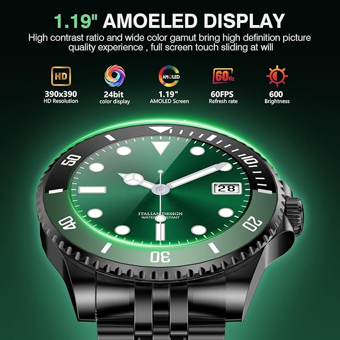 2025 DA GPT Smart Watch for Men with Bluetooth Call, Heart Rate, Blood Pressure, SpO2, Sleep Monitor, 107 Sports Modes, Waterproof Round Watch, 1.19-inch AMOLED Display, Compatible Android and iOS