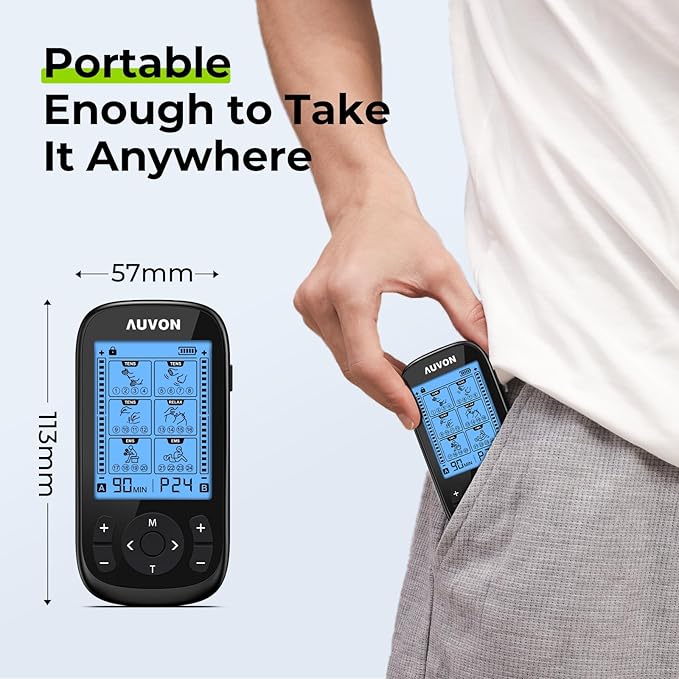 AUVON 3-in-1 TENS Unit Muscle Stimulator, EMS Massage Machine with 40 Intensities for Gradual Shoulder, Sciatica, Back Pain Relief, 24 Modes Rechargeable Electronic Pulse Massager with 12 TENS Pads