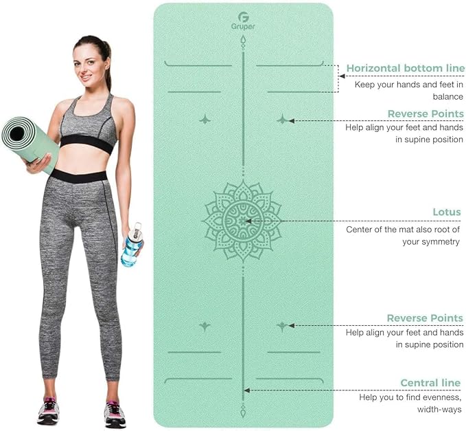 Yoga Mat Non Slip TPE Extra Wide Yoga Mat with Alignment Mark, 72"L x 32"W x 0.32"/0.24"Th (183cm x 81cm x 8mm/6mm), Anti-Tear Exercise Mat with Carrying Strap and Bag, Workout Mats for Yoga, Pilates