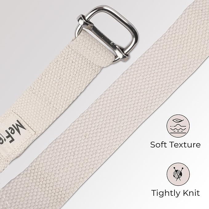 MeFree Organic Cotton Workouts Unisex Yoga Straps Belt - Exercise & Fitness for Stretching all Asanas - Strong Strap with Metal Sliding Bar Buckle