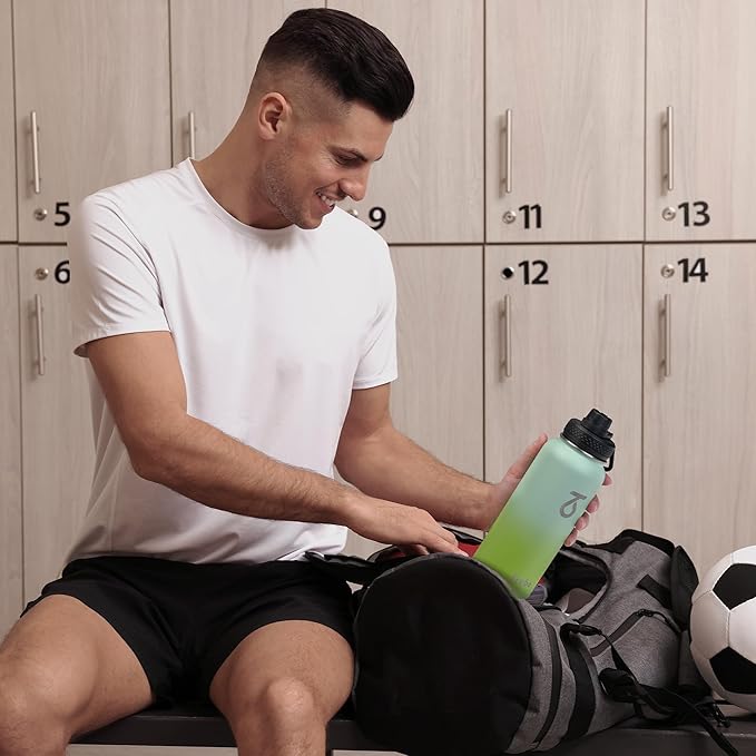 Trebo 40oz Water Bottle Insulated with Lid and Straw,Double Wall Vacuum Stainless Steel Metal Sports Flask with Paracord Handle, Keep Hot 24 Hours & Cold 48 Hours Water Jug with 3 Lids, Dark Green