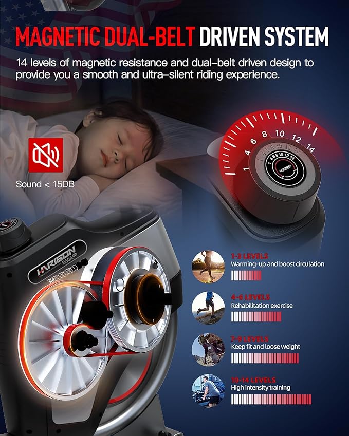 HARISON Pro Recumbent Exercise Bike 400 lbs Capacity, Magnetic Recumbent bike for Adult and Seniors, Recumbent Stationary bike for Home with Smart Bluetooth App, 2 in 1 LCD Monitor and Tablet Holder