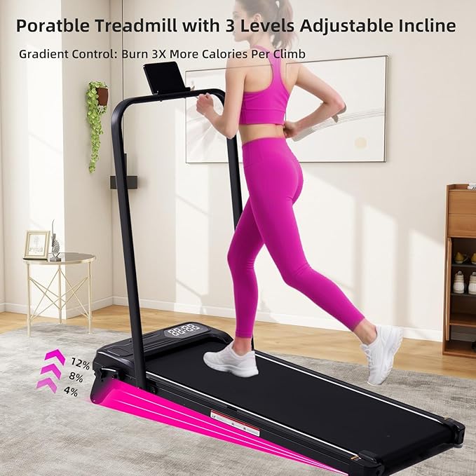 Electric Walking Pad Treadmill with Adjustable Incline and Handle Bar, 3.5HP Small PortableTreadmills for Home Office Small, 4 in 1 Folding Foldable Treadmill with Handles, 0.6-7.6MPH, 350LBS